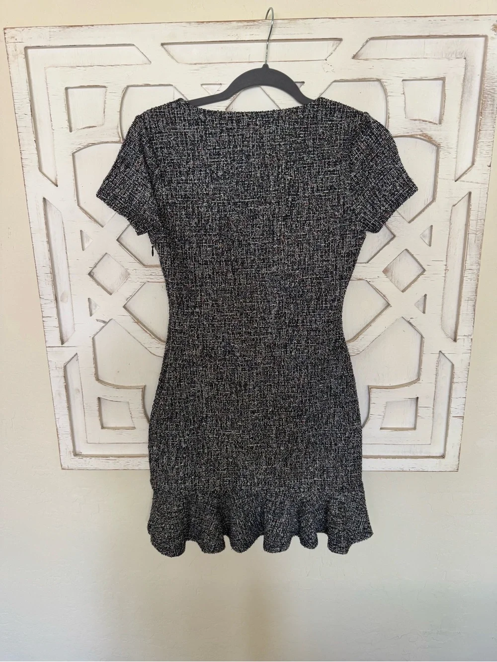 Lovers + Friends Shelly Black & White Tweed Short Sleeve Ruffle Hem Mini Dress - Picture 7 of 8